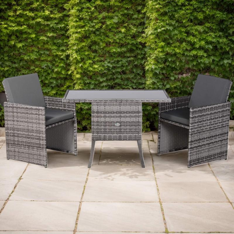 Bali Range Rattan Furniture Set for Balcony Poolside in Grey Rattan