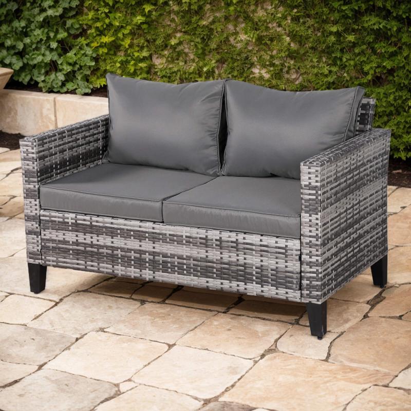 Milan Range 2-Seater Sofa in Grey Rattan and Grey Cushions