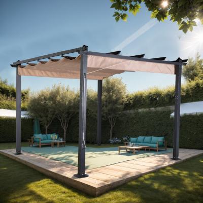 Eden 3 X 3M Aluminium Pergola With Retractable Beige Roof, Large Garden Pergola for BBQ, Outdoor and patio, in Charcoal