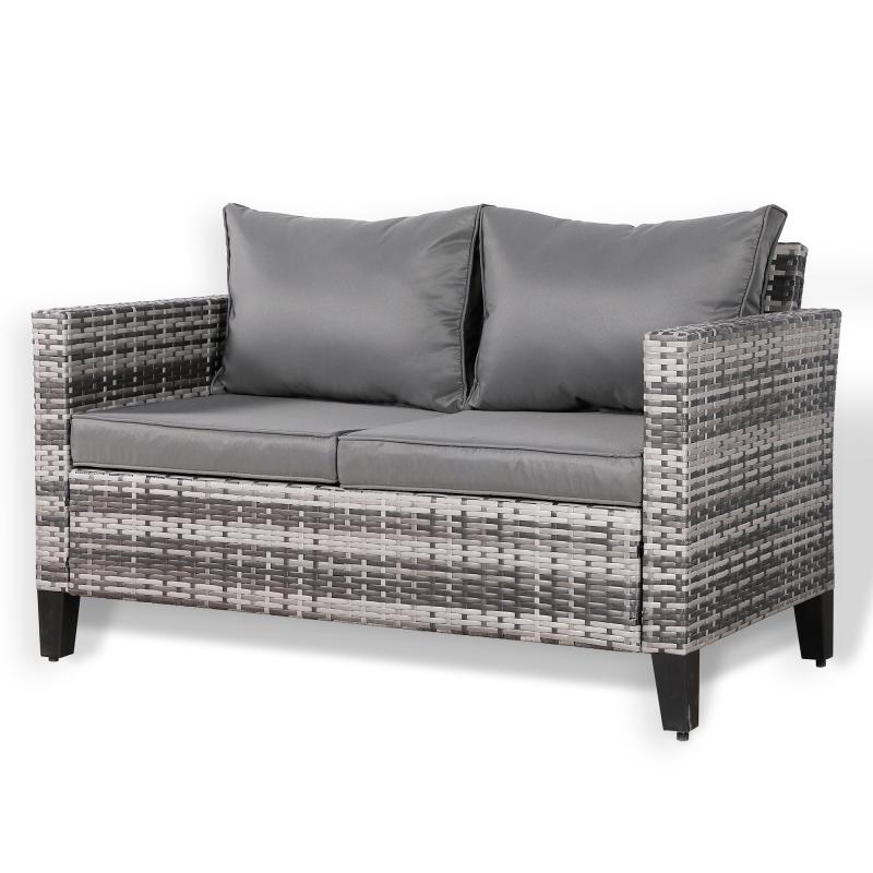 Milan Range 2-Seater Sofa in Grey Rattan and Grey Cushions