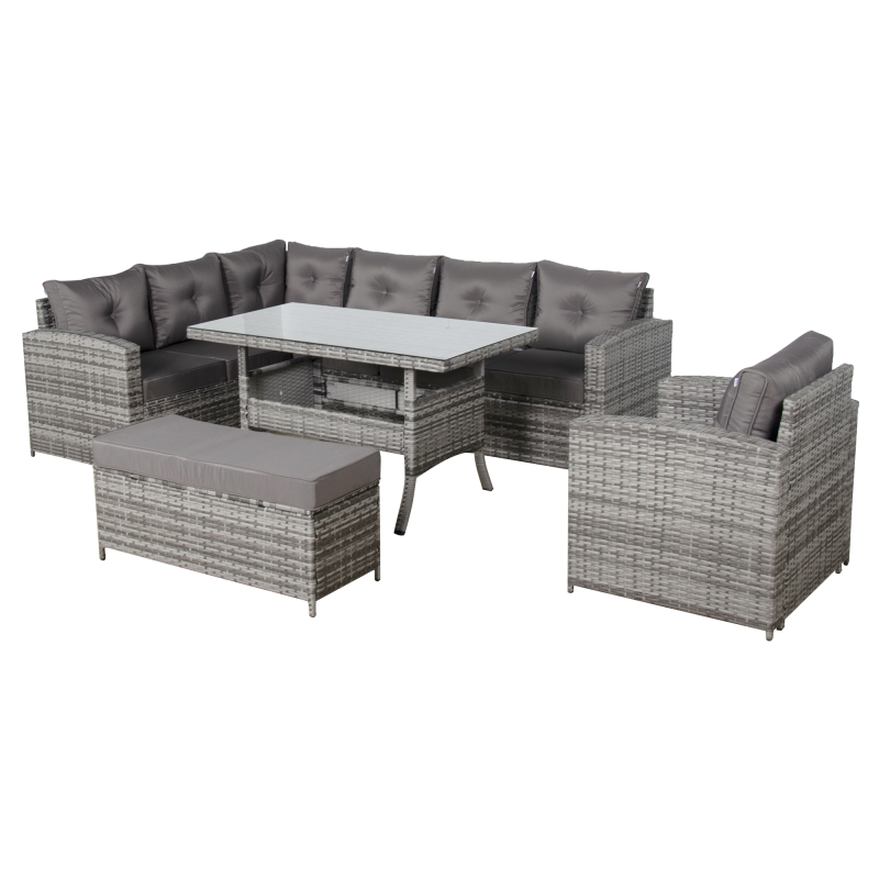 Oxford Range Elite Lhf Corner Sofa Set with Dining Table and Arm Chair in Grey Rattan