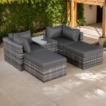 Florence Range Lounger Chaise Sofa Set with Side Table in Grey Rattan with Free Rain Cover