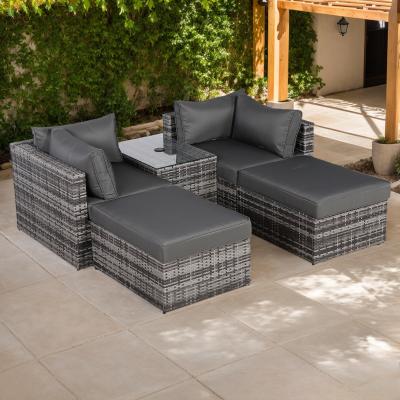 Florence Range Lounger Chaise Sofa Set with Side Table in Grey Rattan with Free Rain Cover