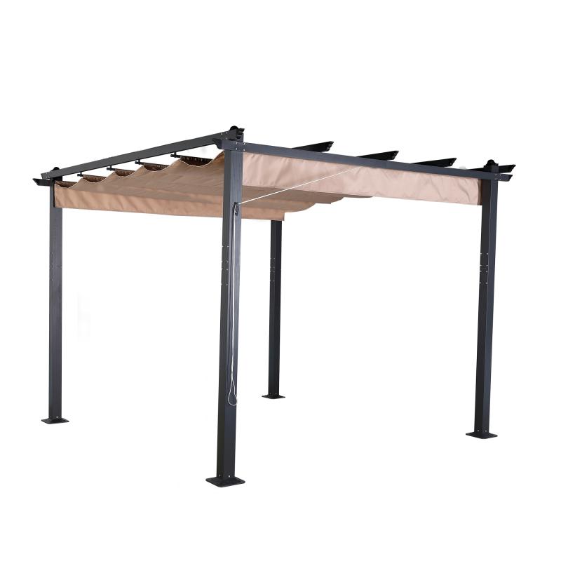 Eden 3 X 3M Aluminium Pergola With Retractable Beige Roof, Large Garden Pergola for BBQ, Outdoor and patio, in Charcoal