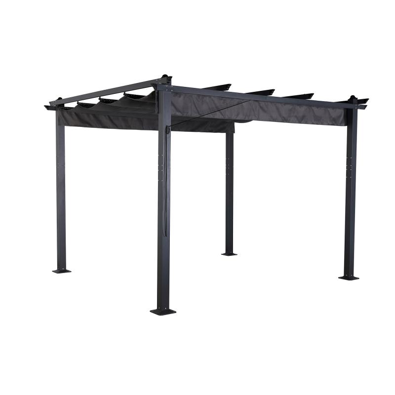 Eden 3 X 3M Aluminium Pergola With Retractable Grey Roof, Large Garden Pergola for BBQ, Outdoor and patio, in Charcoal
