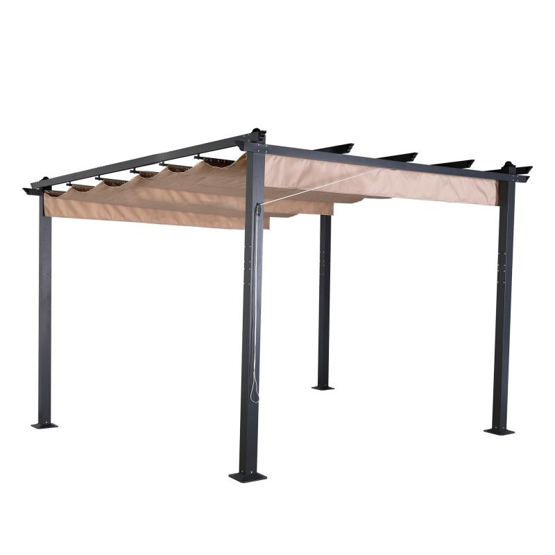 Eden 3 X 4M Aluminium Pergola With Retractable Beige Roof, Large Garden Pergola for BBQ, Outdoor and patio, in Charcoal