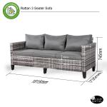Milan Range 3-Seater Sofa in Grey Rattan and Grey Cushions