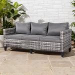 Milan Range 3-Seater Sofa in Grey Rattan and Grey Cushions