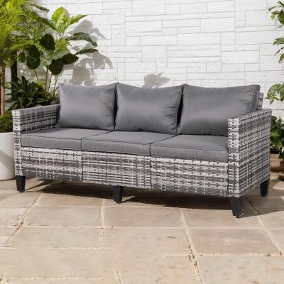 Milan Range 3-Seater Sofa in Grey Rattan and Grey Cushions