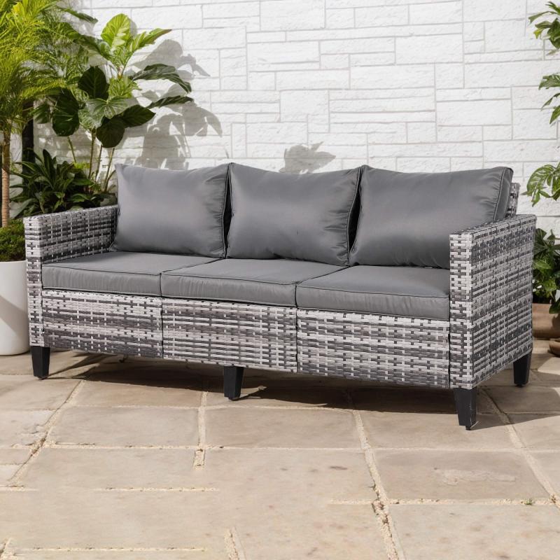 Milan Range 3-Seater Sofa in Grey Rattan and Grey Cushions