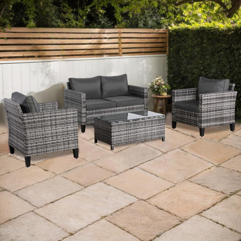 Milan Range Sectional Sofa Sets in Grey Rattan and Grey Cushions