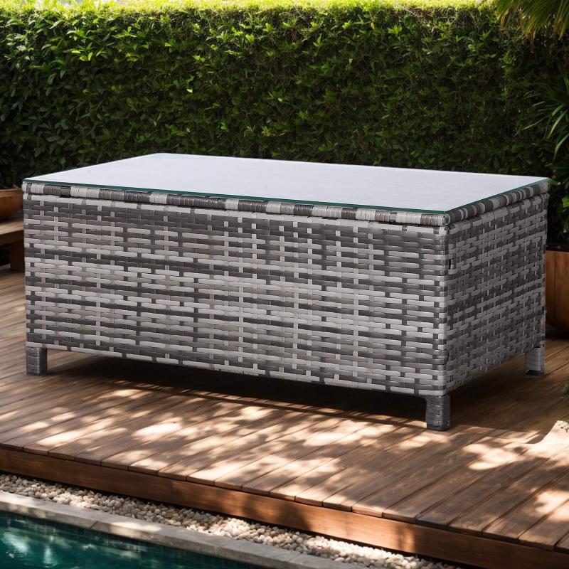 Milan Range Long Side Table in Grey Rattan Weave