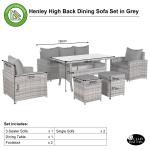 Oxford Range High Back Large Dining Sofa Set in Grey Weave with Dinning Table