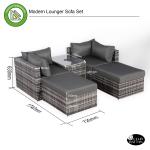 Florence Range Lounger Chaise Sofa Set with Side Table in Grey Rattan with Free Rain Cover
