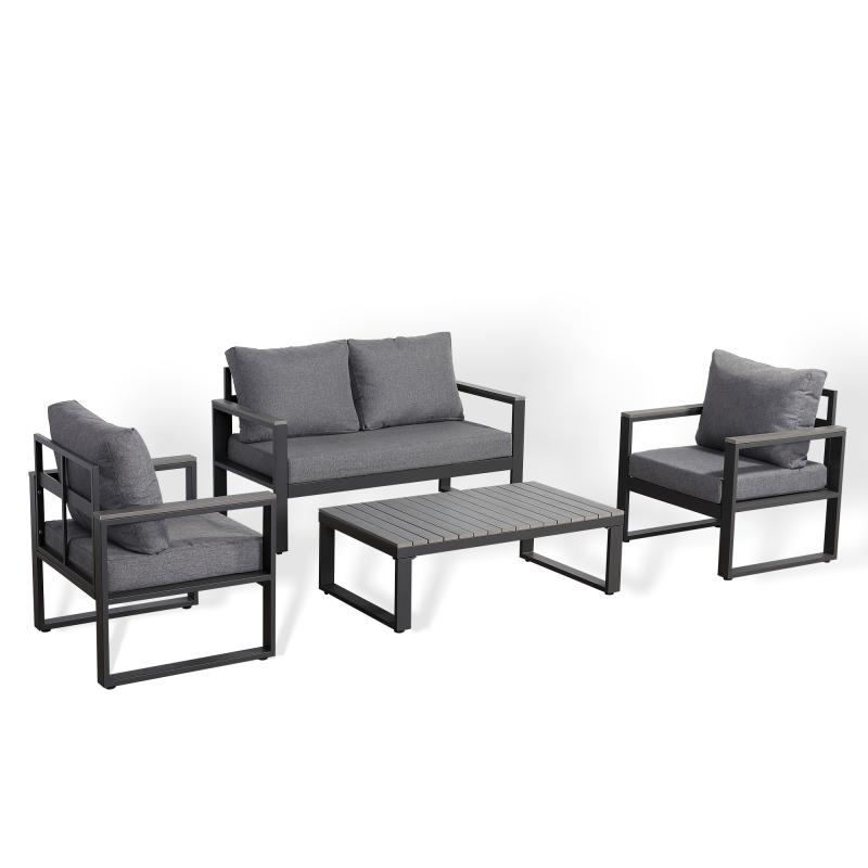 CK-04 Vancouver Range Large Sofa Set Charcoal Aluminium Frame With Grey Cushions