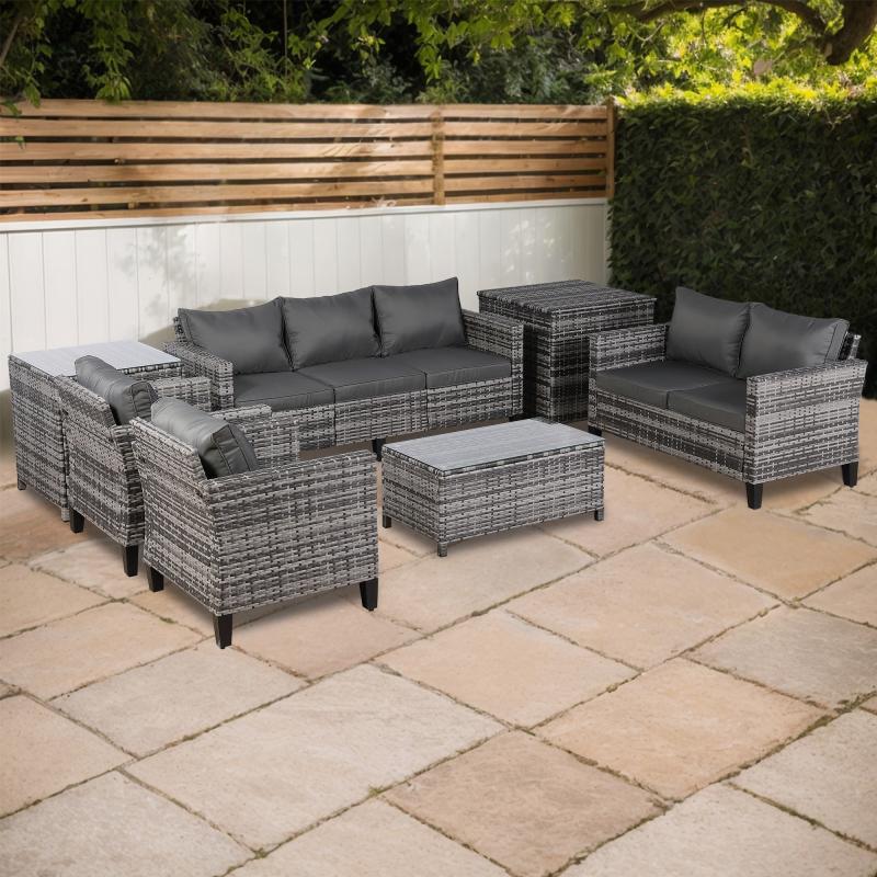 Milan Range Sectional Sofa Sets in Grey Rattan and Grey Cushions