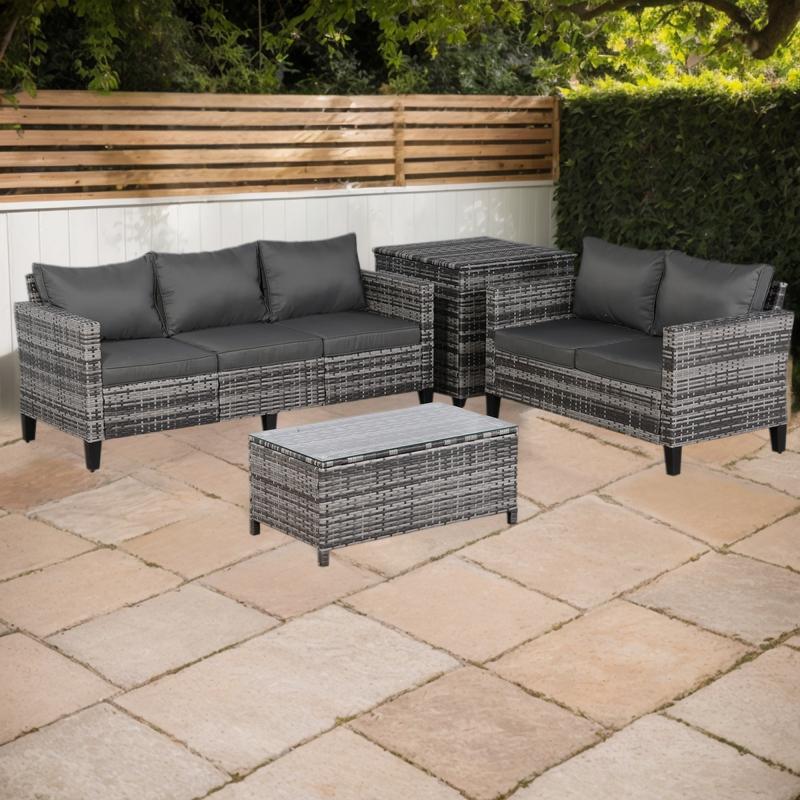 Milan Range Sectional Sofa Sets in Grey Rattan and Grey Cushions