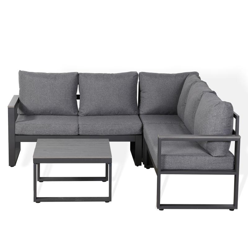CK-01 Vancouver Range Square Corner Set Charcoal Aluminium Frame With Grey Cushions