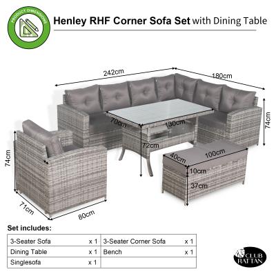 Oxford Range Elite Rhf Corner Sofa Set with Dining Table and Arm Chair in Grey Rattan