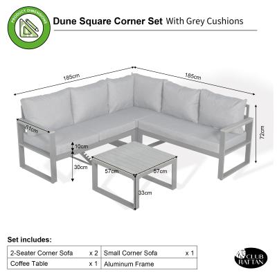 CK-01 Vancouver Range Square Corner Set Charcoal Aluminium Frame With Grey Cushions