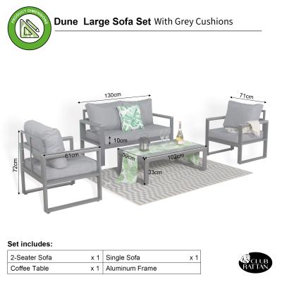 CK-04 Vancouver Range Large Sofa Set Charcoal Aluminium Frame With Grey Cushions