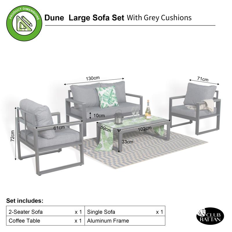 CK-04 Vancouver Range Large Sofa Set Charcoal Aluminium Frame With Grey Cushions