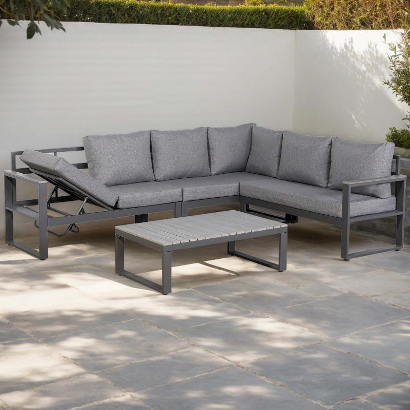 CK-03 Vancouver Range RHF Corner Set Charcoal Aluminium Frame With Grey Cushions