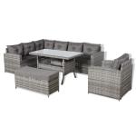 Oxford Range Elite Lhf Corner Sofa Set with Dining Table and Arm Chair in Grey Rattan