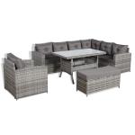 Oxford Range Elite Rhf Corner Sofa Set with Dining Table and Arm Chair in Grey Rattan
