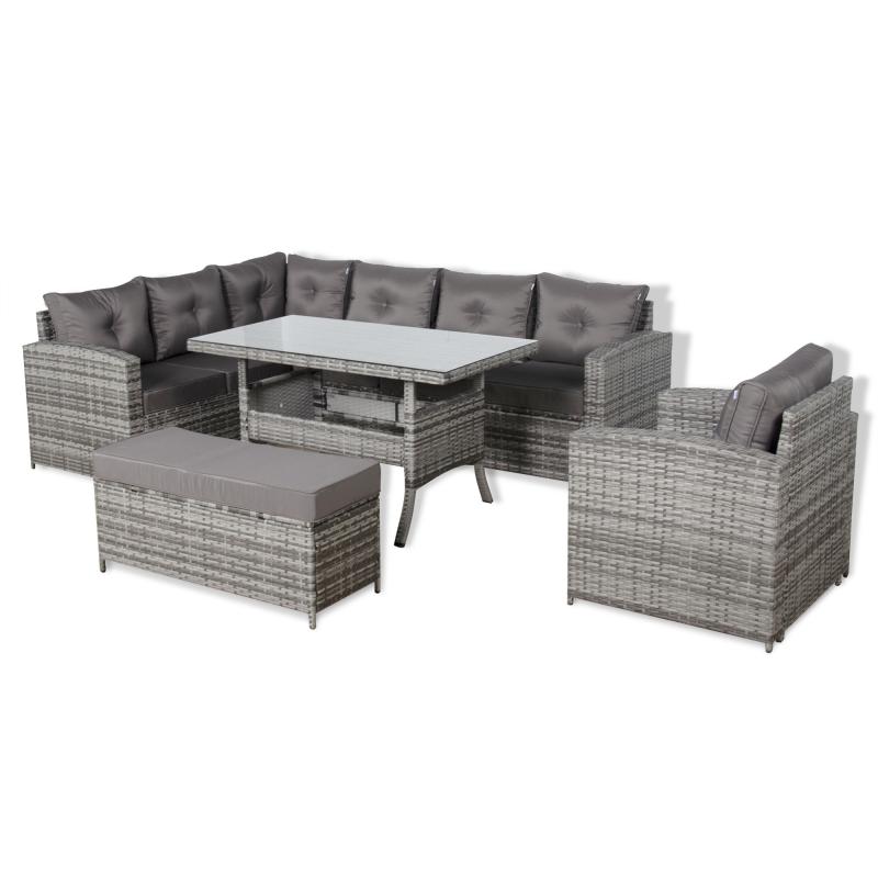 Oxford Range Elite Lhf Corner Sofa Set with Dining Table and Arm Chair in Grey Rattan
