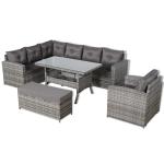 Oxford Range Elite Lhf Corner Sofa Set with Dining Table and Arm Chair in Grey Rattan