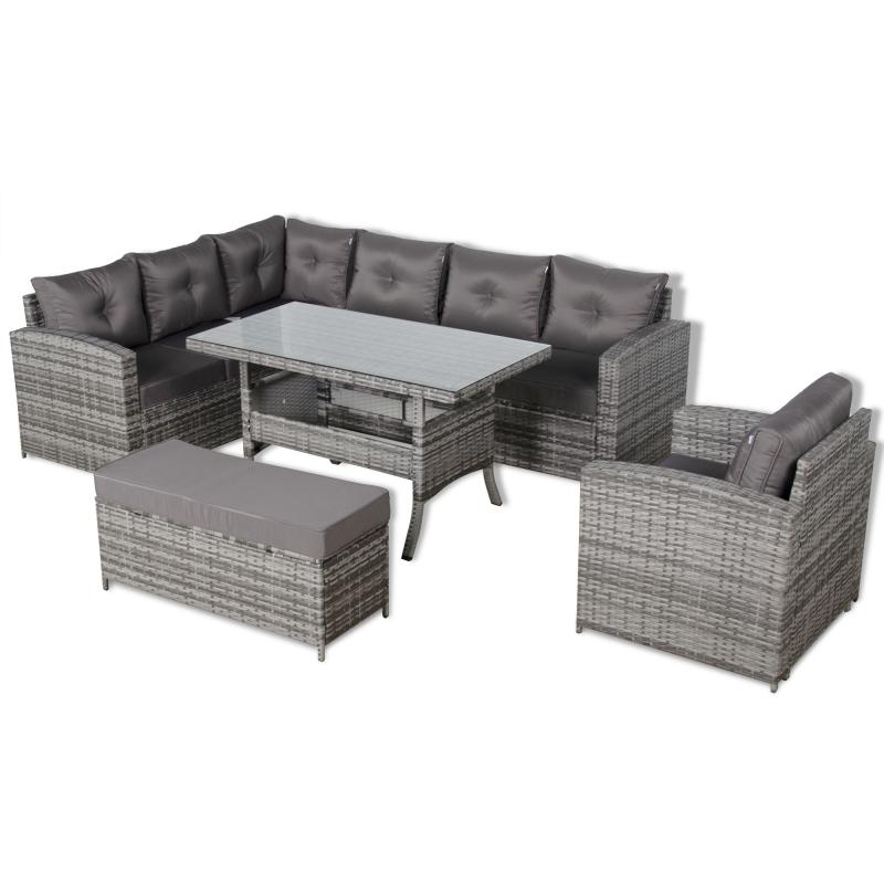 Oxford Range Elite Lhf Corner Sofa Set with Dining Table and Arm Chair in Grey Rattan