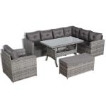 Oxford Range Elite Rhf Corner Sofa Set with Dining Table and Arm Chair in Grey Rattan
