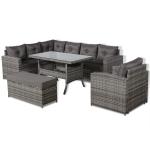 Oxford Range Elite Lhf Corner Sofa Set with Dining Table and Arm Chair in Grey Rattan