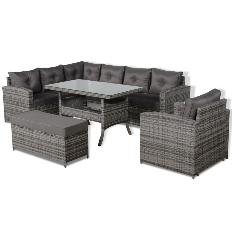 Oxford Range Elite Lhf Corner Sofa Set with Dining Table and Arm Chair in Grey Rattan