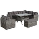 Oxford Range Elite Rhf Corner Sofa Set with Dining Table and Arm Chair in Grey Rattan