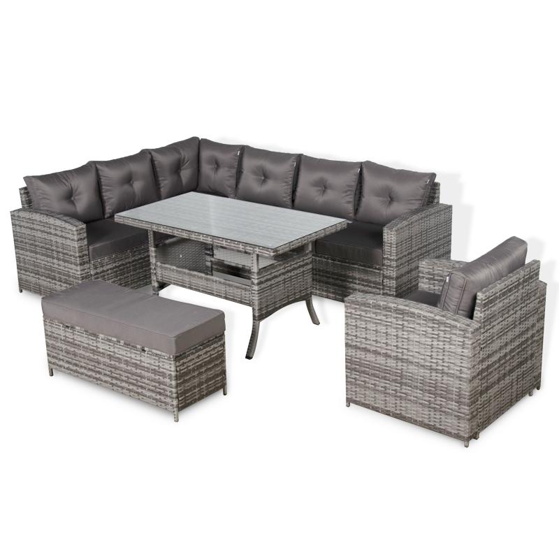 Oxford Range Elite Lhf Corner Sofa Set with Dining Table and Arm Chair in Grey Rattan