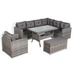 Oxford Range Elite Rhf Corner Sofa Set with Dining Table and Arm Chair in Grey Rattan