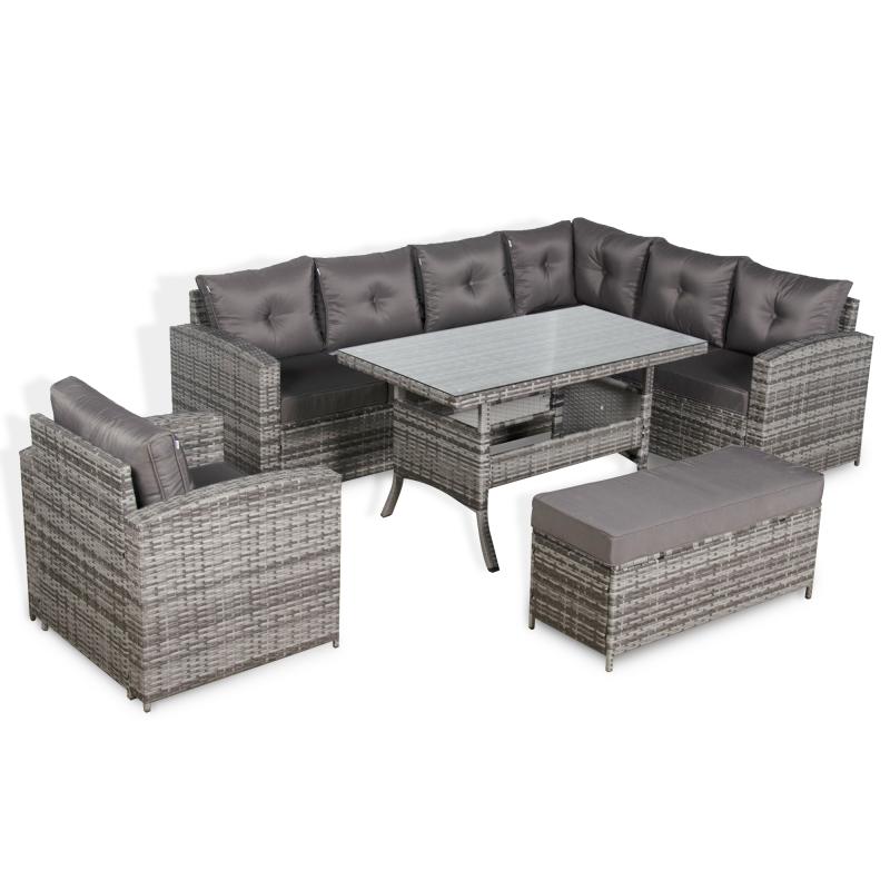 Oxford Range Elite Rhf Corner Sofa Set with Dining Table and Arm Chair in Grey Rattan