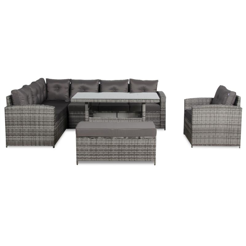 Oxford Range Elite Lhf Corner Sofa Set with Dining Table and Arm Chair in Grey Rattan