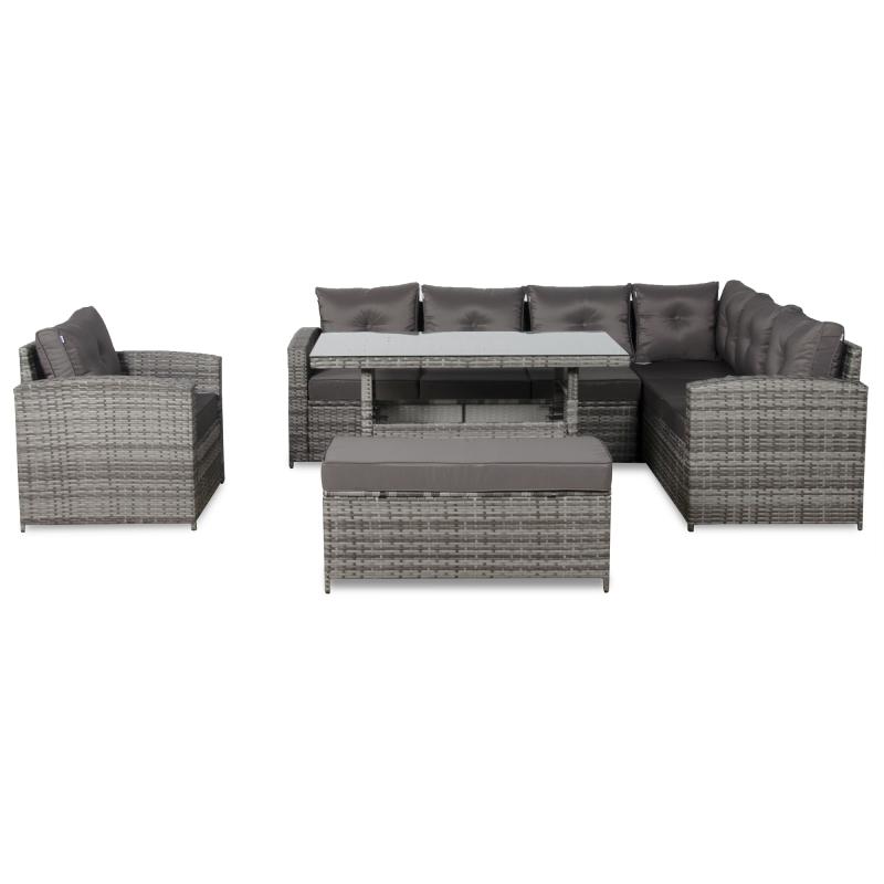 Oxford Range Elite Rhf Corner Sofa Set with Dining Table and Arm Chair in Grey Rattan