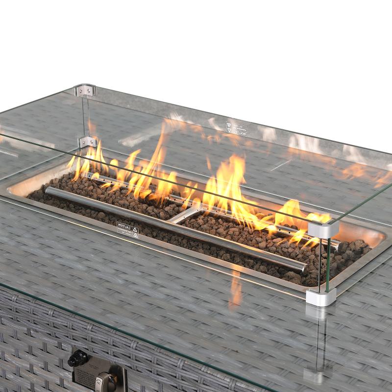 Amalfi Gas Firepit Rising Table with Glass Wind Guard & Lava Rocks, 55,000 BTU