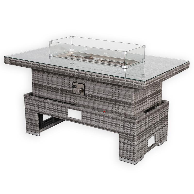 Bail Gas Firepit Rising Table with Glass Wind Guard & Lava Rocks, 55,000 BTU