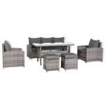 Oxford Range High Back Large Dining Sofa Set in Grey Weave with Dinning Table