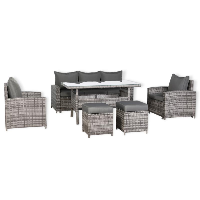 Oxford Range High Back Large Dining Sofa Set in Grey Weave with Dinning Table