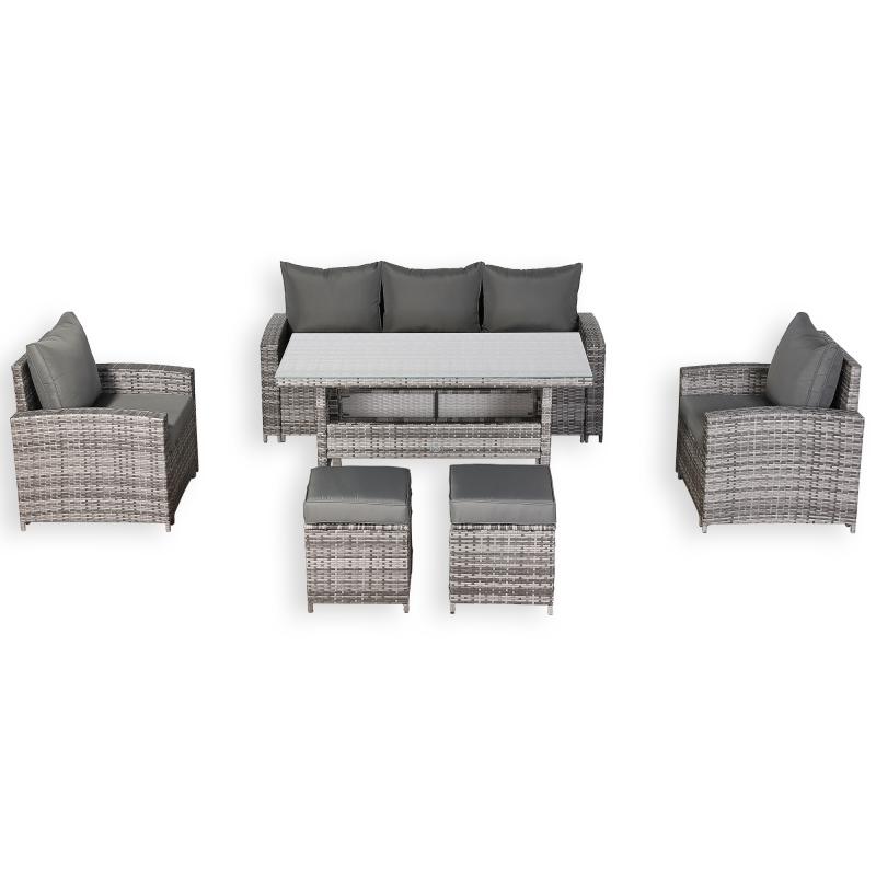 Oxford Range High Back Large Dining Sofa Set in Grey Weave with Dinning Table