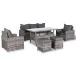 Oxford Range High Back Large Dining Sofa Set in Grey Weave with Dinning Table