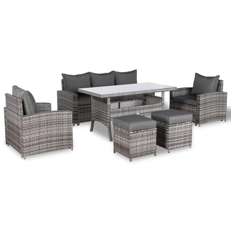 Oxford Range High Back Large Dining Sofa Set in Grey Weave with Dinning Table