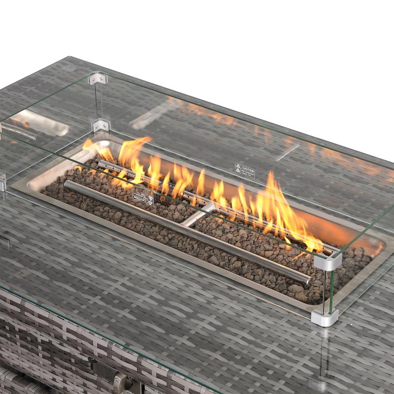 Bail Gas Firepit Rising Table with Glass Wind Guard & Lava Rocks, 55,000 BTU