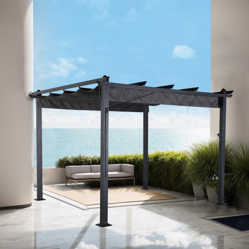 Eden 3 X 4M Aluminium Pergola With Retractable Grey Roof, Large Garden Pergola for BBQ, Outdoor and patio, in Charcoal